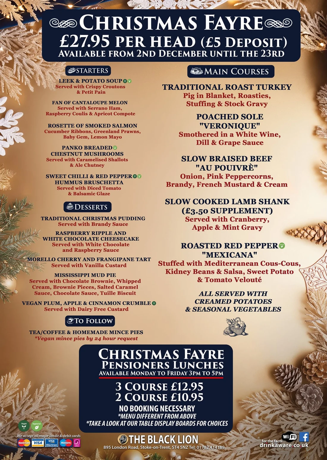 The Black Lion Christmas Fayre menu